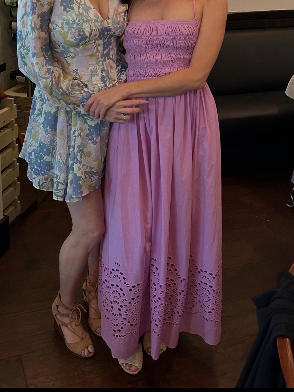 Lavender Summer Smocked Maxi Dress with Eyelet Hem - BEST BRUNCH DRESS